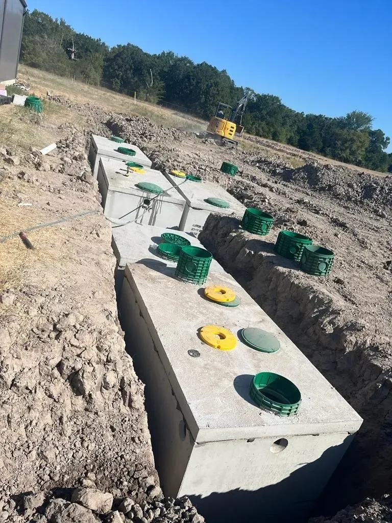 Commercial septic system installation on a Texas site